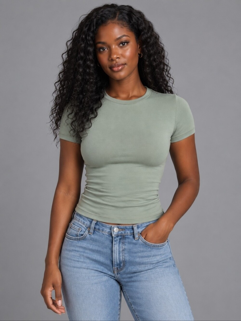 SKIMS Cotton Jersey T Shirt Women's M Sage Green Gray Fitted Stretch Tee Top